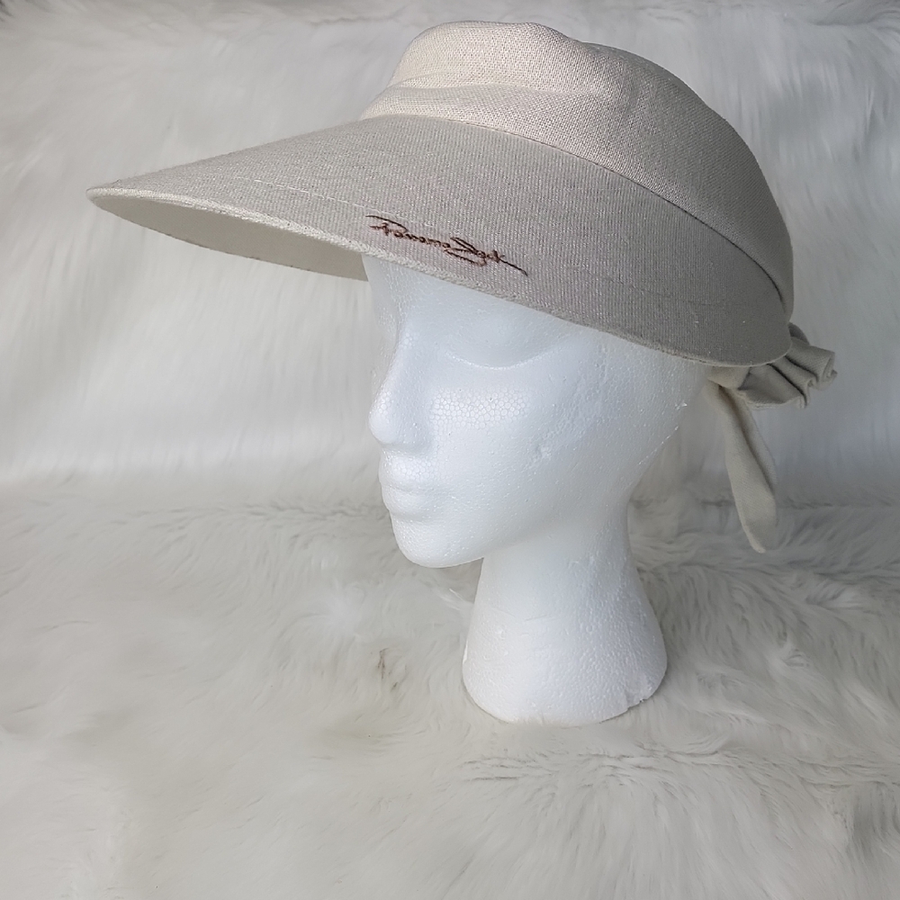 PANAMA JACK Cream 100%‎ Cotton Adjustable Bow Preppy Summer Outdoor Visor Hat OS